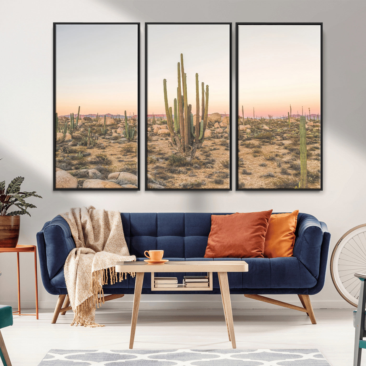 76234974-MGV-FC-48X32-3P_Black-Desert Cactus Wall Art Canvas Print, Framed Baja Desert Art Picture Print, Pastel Desert Perfect Southwestern Boho Decor Artwork