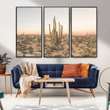 76234974-MGV-FC-48X32-3P_Black-Desert Cactus Wall Art Canvas Print, Framed Baja Desert Art Picture Print, Pastel Desert Perfect Southwestern Boho Decor Artwork