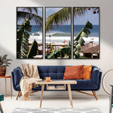 34722557-MGV-FC-48X32-3P_Black-Tropical Shoreline Wall Art Canvas Print, Framed Surfer Beach Art Picture Print, Coastal Surf Perfect Tropical Coastal Decor