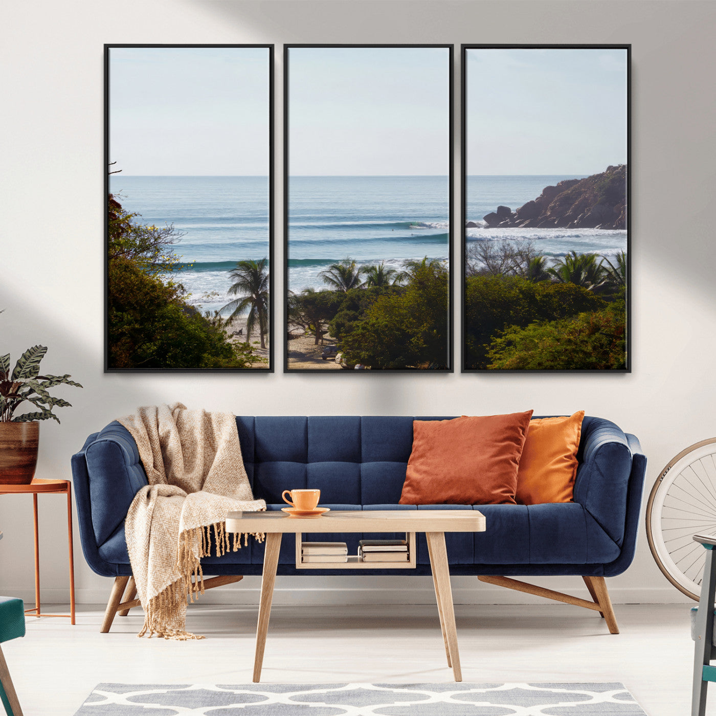 88336640-MGV-FC-48X32-3P_Black-Tropical Beach Scene Wall Art Canvas Print, Framed Coastal Photography Art Picture Print, Ocean Horizon Art Perfect Coastal Boho