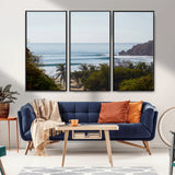 88336640-MGV-FC-48X32-3P_Black-Tropical Beach Scene Wall Art Canvas Print, Framed Coastal Photography Art Picture Print, Ocean Horizon Art Perfect Coastal Boho