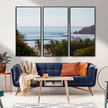 88336640-MGV-FC-48X32-3P_Black-Tropical Beach Scene Wall Art Canvas Print, Framed Coastal Photography Art Picture Print, Ocean Horizon Art Perfect Coastal Boho