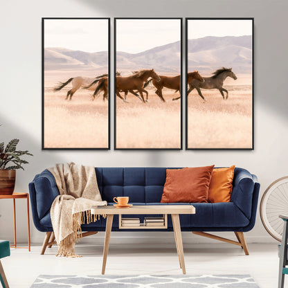 83644685-MGV-CV-36X24-Wild Horse Art Wall Art Canvas Print, Framed Rustic Western Art Picture Print, Desert Horse Scene Perfect Rustic Western Decor