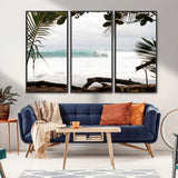 50382104-MGV-FC-48X32-3P_Black-Tropical Surf Wall Art Canvas Print, Framed Palm Tree View Art Picture Print, Beach House Art Perfect Boho Coastal Decor Artwork