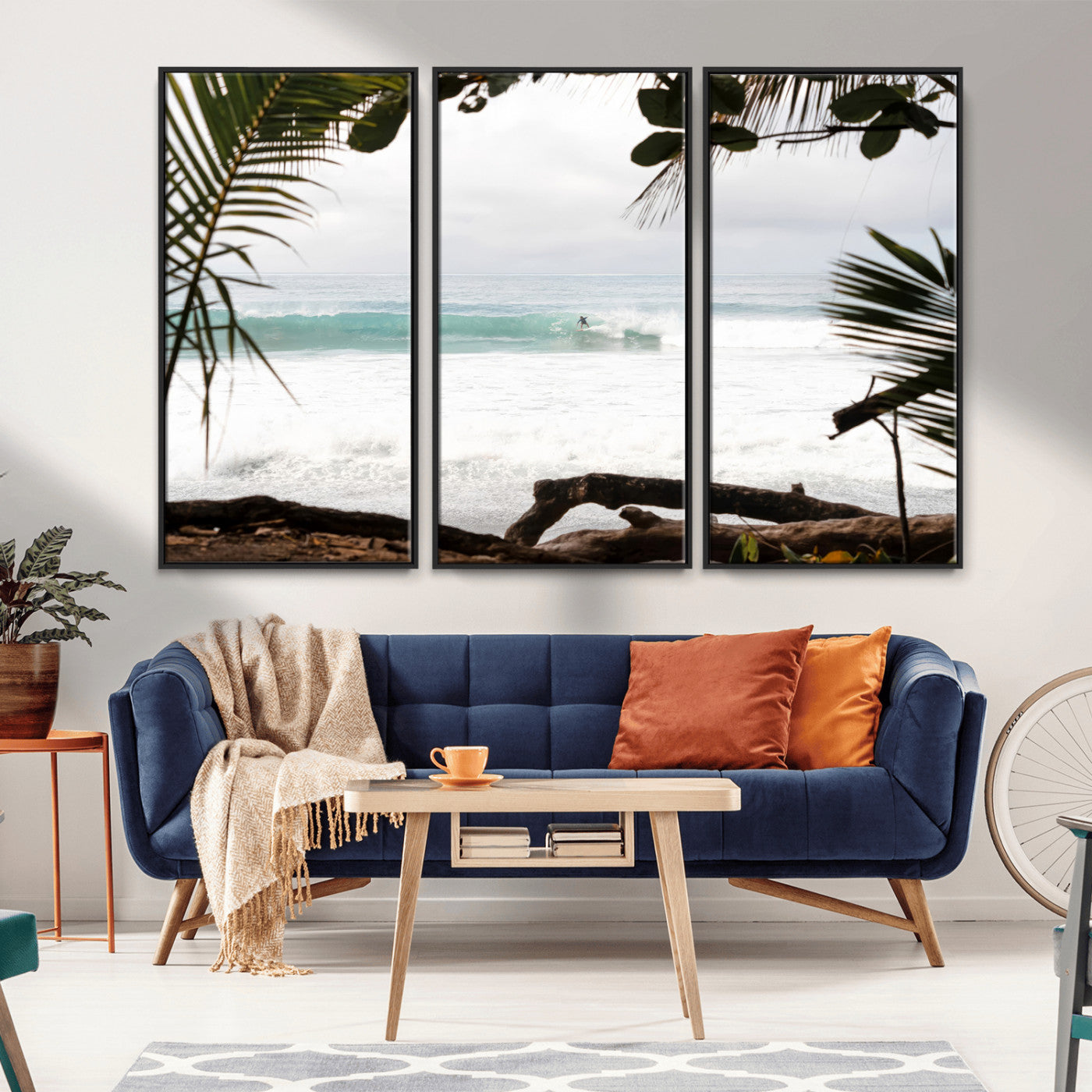 50382104-MGV-CV-36X24-Tropical Surf Wall Art Canvas Print, Framed Palm Tree View Art Picture Print, Beach House Art Perfect Boho Coastal Decor Artwork