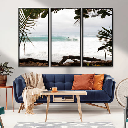 50382104-MGV-CV-36X24-Tropical Surf Wall Art Canvas Print, Framed Palm Tree View Art Picture Print, Beach House Art Perfect Boho Coastal Decor Artwork