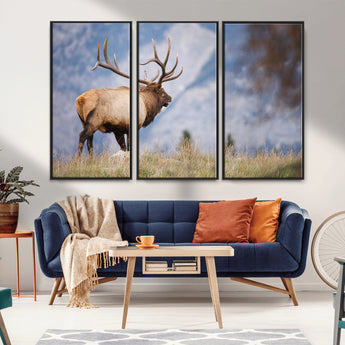 26365841-MGV-CV-36X24-Mountain Elk Art Wall Art Canvas Print, Framed Rustic Wildlife Print Art Picture Print, Lodge Style Decor Perfect Rustic Lodge