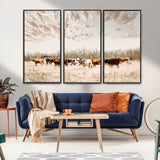 64892775-MGV-CV-36X24-Longhorn Cattle Wall Art Canvas Print, Framed Texas Ranch Art Picture Print, Western Cow Perfect Western Decor Artwork