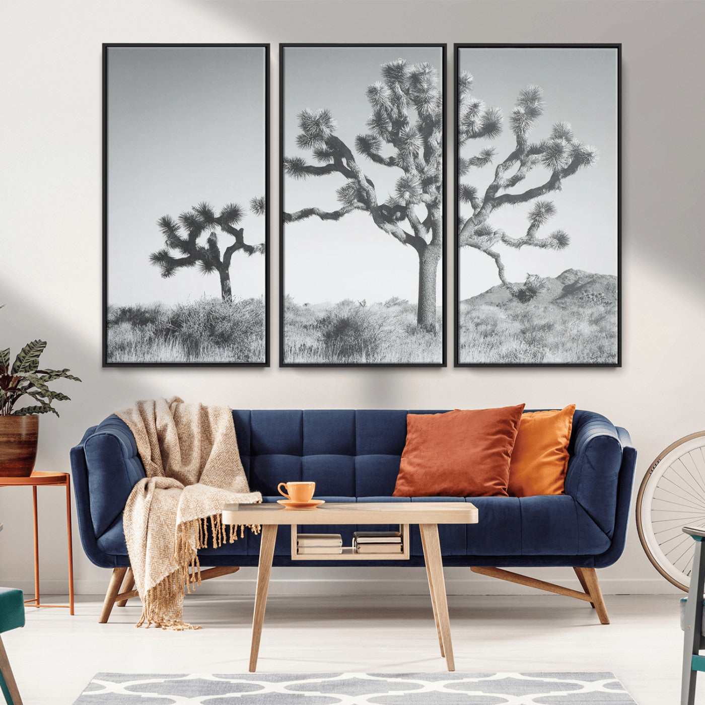 29996209-MGV-CV-36X24-Joshua Tree Art Wall Art Canvas Print, Framed Black White Landscape Art Picture Print, Desert Tree Decor Perfect Southwestern Boho