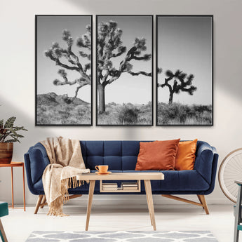 50975475-MGV-CV-36X24-Joshua Tree Art Wall Art Canvas Print, Framed Desert Tree Print Art Picture Print, Black White Nature Perfect Southwestern Boho