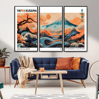 88785870-MGV-CV-36X24-Japanese Great Wave & Mt Fuji Wall Art – Ukiyo e Style Landscape Print with Flowing River, Autumn Mountain Poster, Oriental Asian