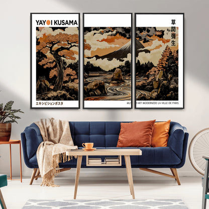 96372548-MGV-CV-36X24-Japanese Landscape Wall Art Print – Mt. Fuji Poster with Bonsai Tree & River, Ukiyo-e Inspired Modern Japanese Artwork, Autumn