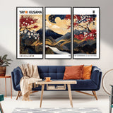 66243961-MGV-CV-36X24-Mount Fuji Japanese Wall Art – Golden Abstract Landscape Canvas Print, Cherry Blossom Painting, Modern Oriental Zen Home Decor