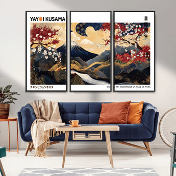 66243961-MGV-CV-36X24-Mount Fuji Japanese Wall Art – Golden Abstract Landscape Canvas Print, Cherry Blossom Painting, Modern Oriental Zen Home Decor