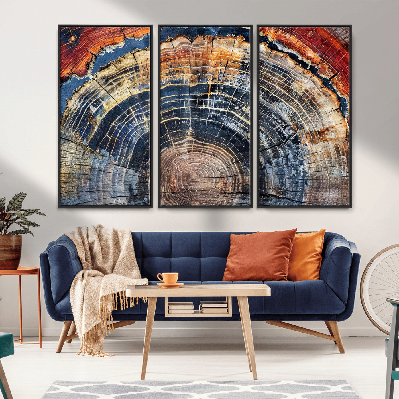 38987581-MGV-FC-48X32-3P_Black-Tree Ring Art Wall Art Canvas Print, Framed Rustic Wall Decor Art Picture Print, Nature Grain Print Perfect Modern Rustic Decor