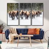 22695857-MGV-CV-36X24-Bison Herd Scene Wall Art Canvas Print, Framed Western Wildlife Art Picture Print, Rustic Animal Art Perfect Rustic Lodge Decor