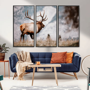 70489411-MGV-FC-48X32-3P_Black-Elk Photography Wall Art Canvas Print, Framed Mountain Wildlife Art Picture Print, Rustic Nature Decor Perfect Rustic Lodge Decor