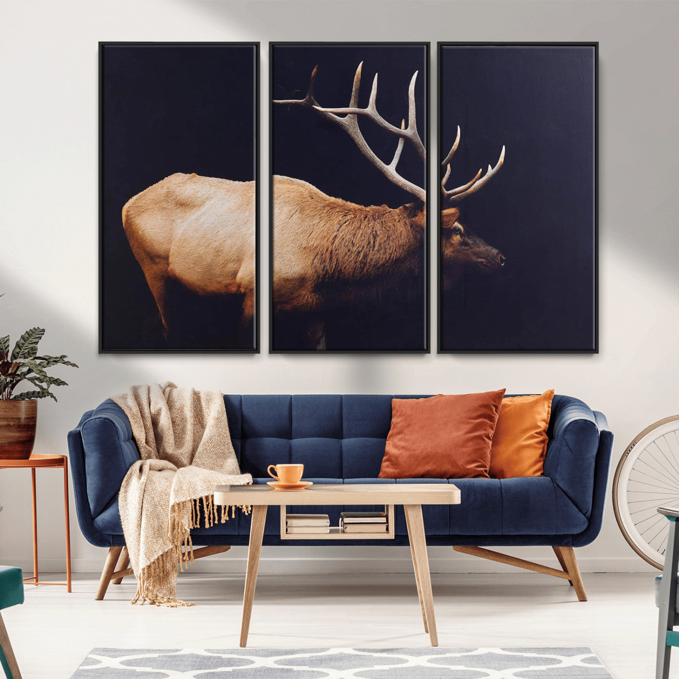 89239257-MGV-FC-48X32-3P_Black-Bull Elk Decor Wall Art Canvas Print, Framed Elk Photography Art Picture Print, Rustic Wildlife Perfect Rustic Lodge Decor Artwork