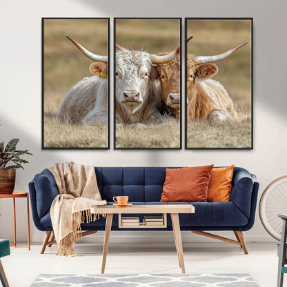 53388593-MGV-FC-48X32-3P_Black-Cow Photography Wall Art Canvas Print, Framed Rustic Animal Decor Art Picture Print, Texas Cow Pair Perfect Western Farmhouse