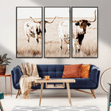 39672786-MGV-CV-36X24-Rustic Cow Scene Wall Art Canvas Print, Framed Farmhouse Style Cattle Art Picture Print, Prairie Animal Duo Perfect Rustic Western