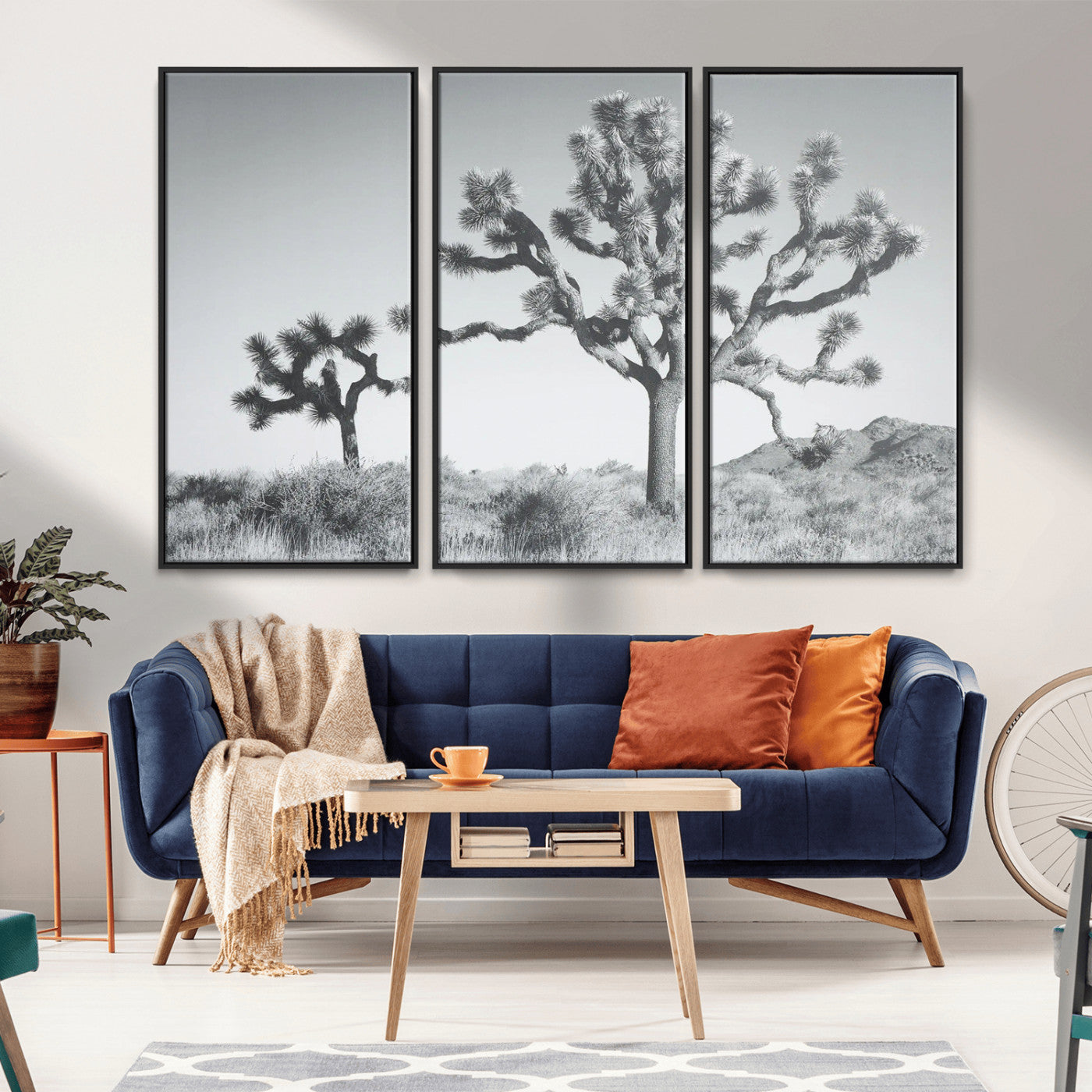 58647785-MGV-FC-48X32-3P_Black-Calm Earthy Aesthetic Wall Art Canvas Print, Framed Arid Terrain Decor Art Picture Print, Joshua Tree Perfect Rustic Minimalist