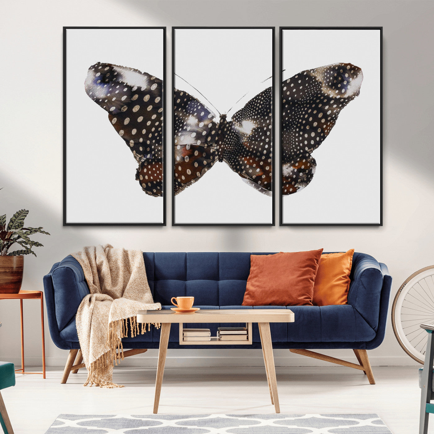 99831147-MGV-CV-36X24-Spotted Butterfly Wall Art Canvas Print, Framed Neutral Insect Theme Art Picture Print, Earthy Wing Pattern Perfect Modern Rustic