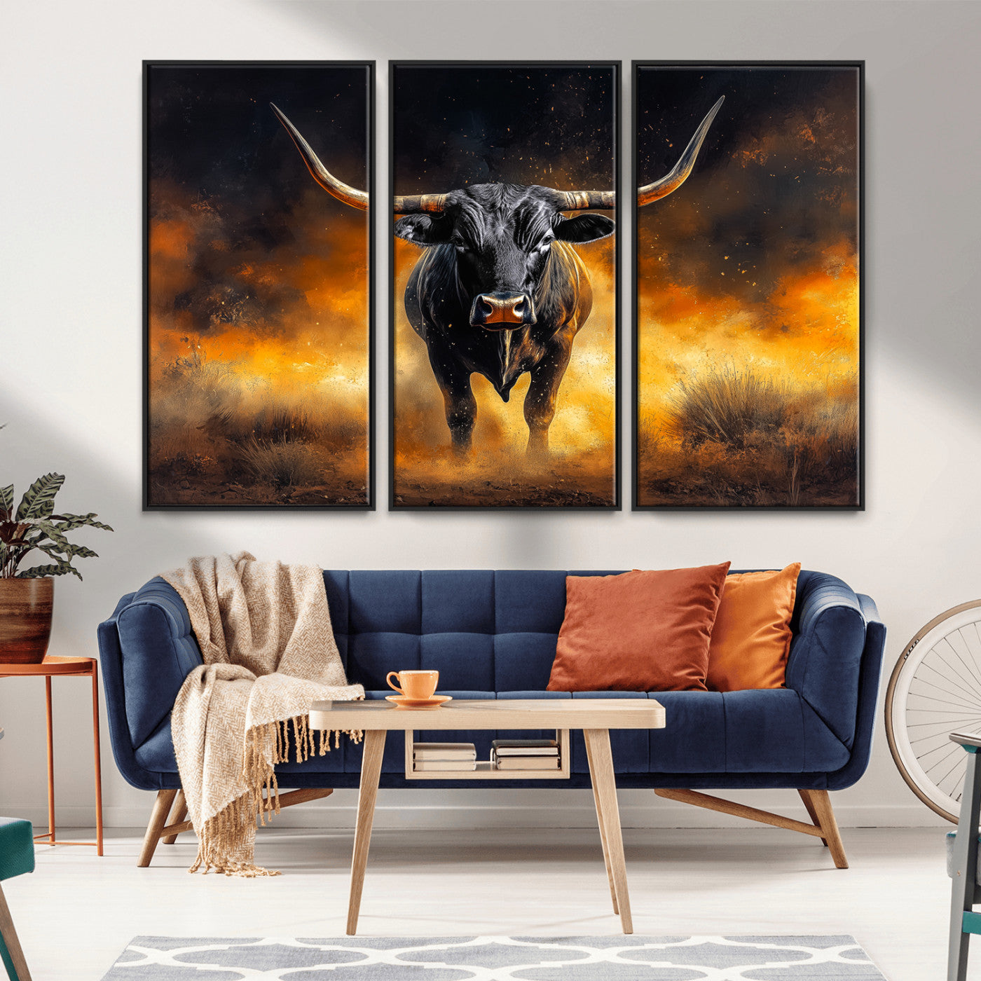 58293979-MGV-CV-36X24-Longhorn Canvas Wall Art Canvas Print, Framed Bold Bull Wall Art Art Picture Print, Western Animal Decor Perfect Western Dramatic