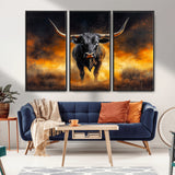 58293979-MGV-CV-36X24-Longhorn Canvas Wall Art Canvas Print, Framed Bold Bull Wall Art Art Picture Print, Western Animal Decor Perfect Western Dramatic