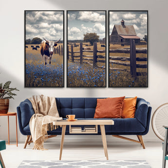 22296025-MGV-CV-36X24-Texas Longhorn Canvas Wall Art Canvas Print, Framed Rustic Barn Wall Art Art Picture Print, Farmhouse Cow Decor Perfect Rustic