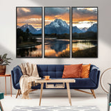 14130176-MGV-CV-36X24-Mountain Sunset Wall Art Canvas Print, Framed Alpine Wilderness Art Picture Print, Golden Hour Perfect Rustic Wilderness Decor