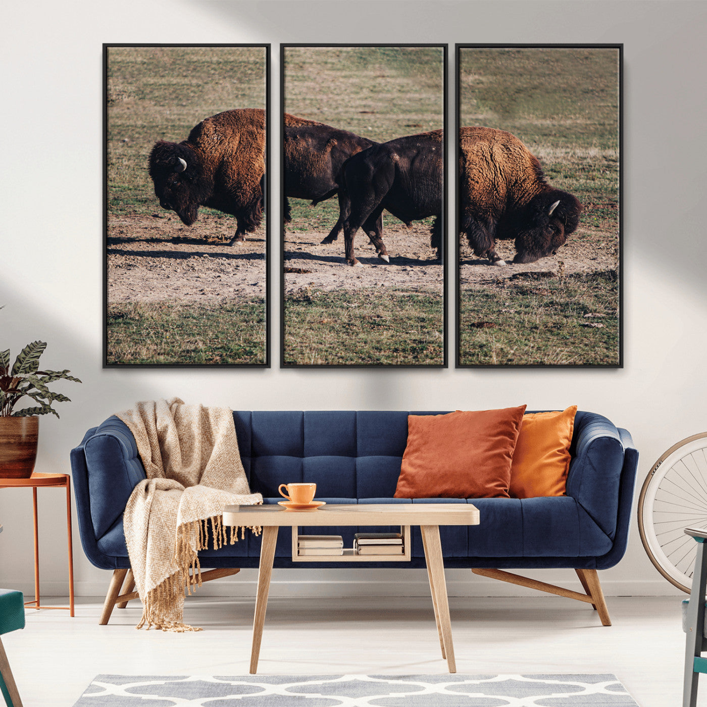 58141885-MGV-CV-36X24-Bison Photography Wall Art Canvas Print, Framed Western Wildlife Art Picture Print, Modern Ranch Perfect Western Rustic Decor