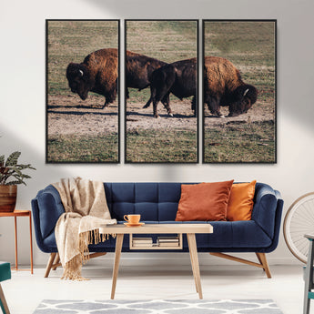 58141885-MGV-CV-36X24-Bison Photography Wall Art Canvas Print, Framed Western Wildlife Art Picture Print, Modern Ranch Perfect Western Rustic Decor