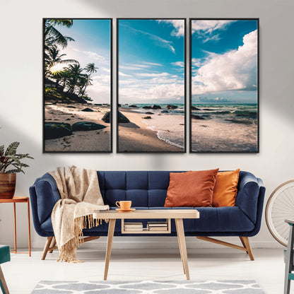 95301406-MGV-CV-36X24-Tropical Beach Wall Art Canvas Print, Framed Ocean Waves Art Picture Print, Relazxing Seascape Perfect Tropical Coastal Decor