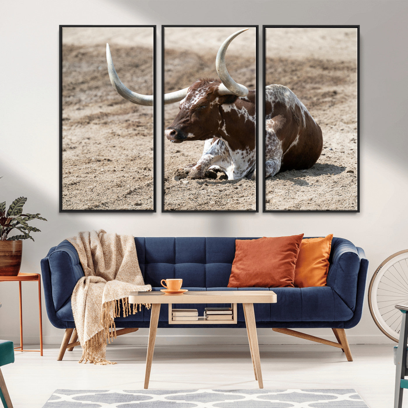 76549210-MGV-CV-36X24-Texas Longhorn Wall Art Canvas Print, Framed Country Living Art Picture Print, Farmhouse Aesthetic Perfect Western Rustic Decor