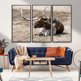 76549210-MGV-CV-36X24-Texas Longhorn Wall Art Canvas Print, Framed Country Living Art Picture Print, Farmhouse Aesthetic Perfect Western Rustic Decor