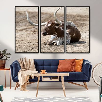 76549210-MGV-CV-36X24-Texas Longhorn Wall Art Canvas Print, Framed Country Living Art Picture Print, Farmhouse Aesthetic Perfect Western Rustic Decor