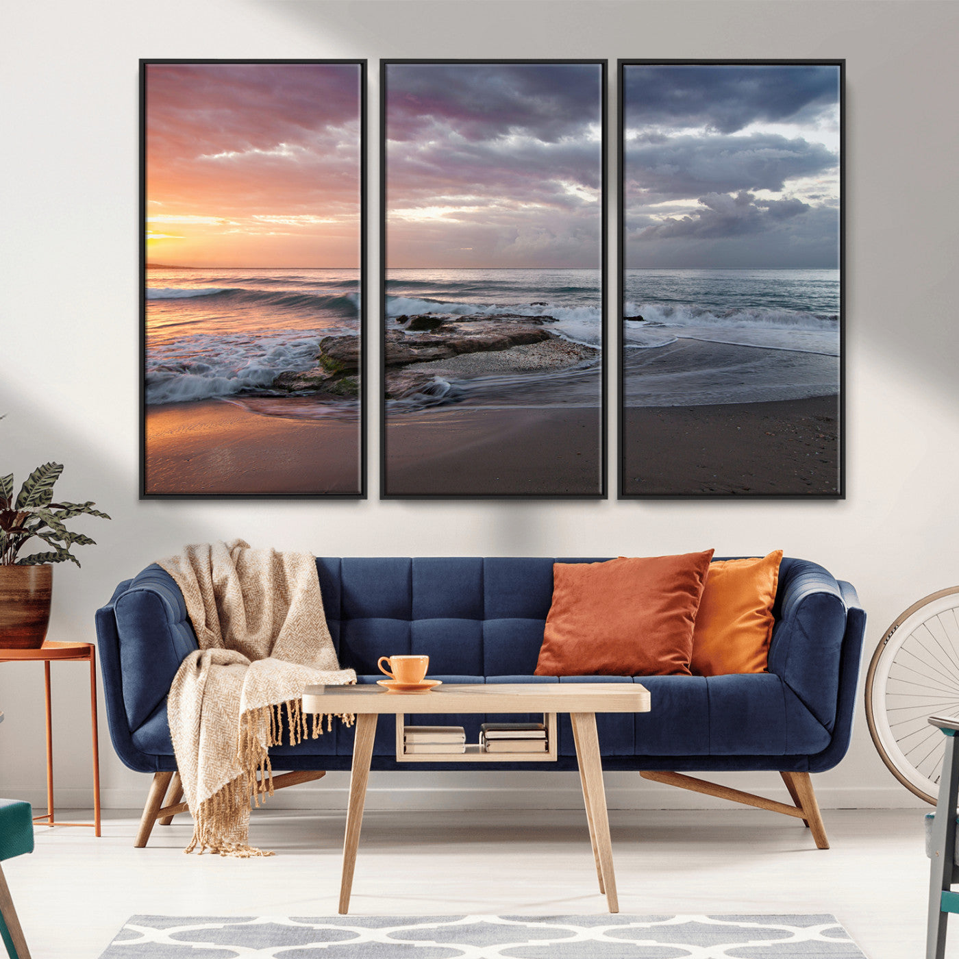 94208089-MGV-CV-36X24-Golden Hour Wall Art Canvas Print, Framed Tranquil Waves Art Picture Print, Beach Horizon Perfect Coastal Serenity Decor Artwork