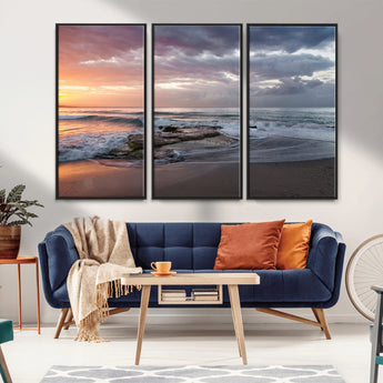 94208089-MGV-CV-36X24-Golden Hour Wall Art Canvas Print, Framed Tranquil Waves Art Picture Print, Beach Horizon Perfect Coastal Serenity Decor Artwork