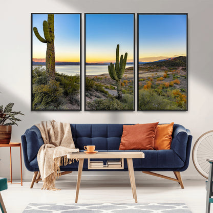 52844711-MGV-CV-36X24-Saguaro Cactus Wall Art Canvas Print, Framed Desert Sunset Art Picture Print, Southwestern Scene Perfect Southwestern Rustic Decor