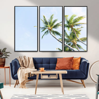 54719115-MGV-CV-36X24-Palm Trees Wall Art Canvas Print, Framed Tropical Aesthetic Art Picture Print, Coastal Serenity Perfect Tropical Minimalist Decor