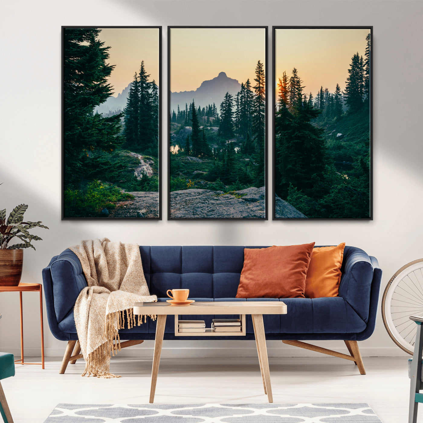 66397982-MGV-CV-36X24-Mountain Landscape Wall Art Canvas Print, Framed Forest Serenity Art Picture Print, Mountain Landscape Perfect Rustic Wilderness