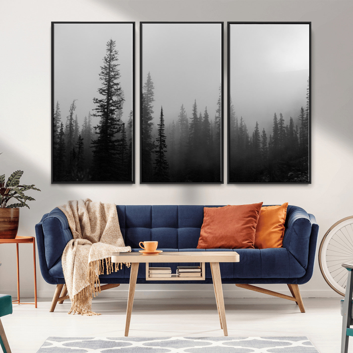 73138900-MGV-CV-36X24-Misty Pines Wall Art Canvas Print, Framed Woodland Photography Art Picture Print, Minimalist Decor Perfect Modern Rustic Decor