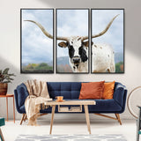 63592811-MGV-CV-36X24-Texas Longhorn Wall Art Canvas Print, Framed Western Rustic Art Picture Print, Farmhouse Decor Perfect Rustic Farmhouse Decor