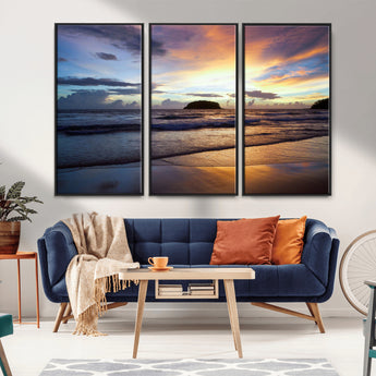 36714356-MGV-CV-36X24-Beach Sunset Wall Art Canvas Print, Framed Ocean Waves Art Picture Print, Tropical Seascape Perfect Coastal Serenity Decor Artwork