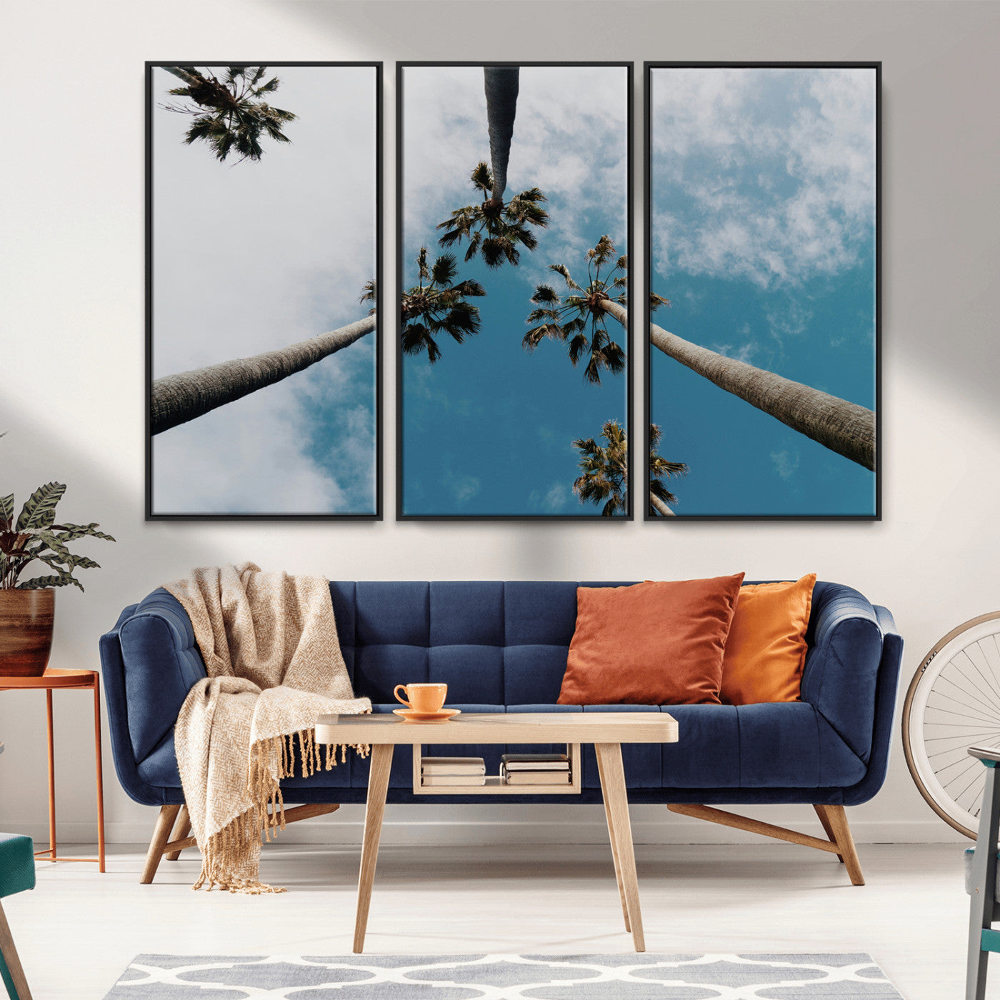 45236398-MGV-CV-36X24-Tropical Palm Trees Wall Art Canvas Print, Framed California Sky Art Picture Print, Minimalist Nature Perfect Coastal Minimalist