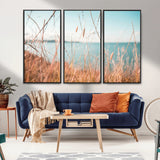 36108696-MGV-CV-36X24-Coastal Grass Wall Art – Serene Ocean View Canvas Print, Beach Nature Photography Decor for Living Room, Bedroom, Office or Modern