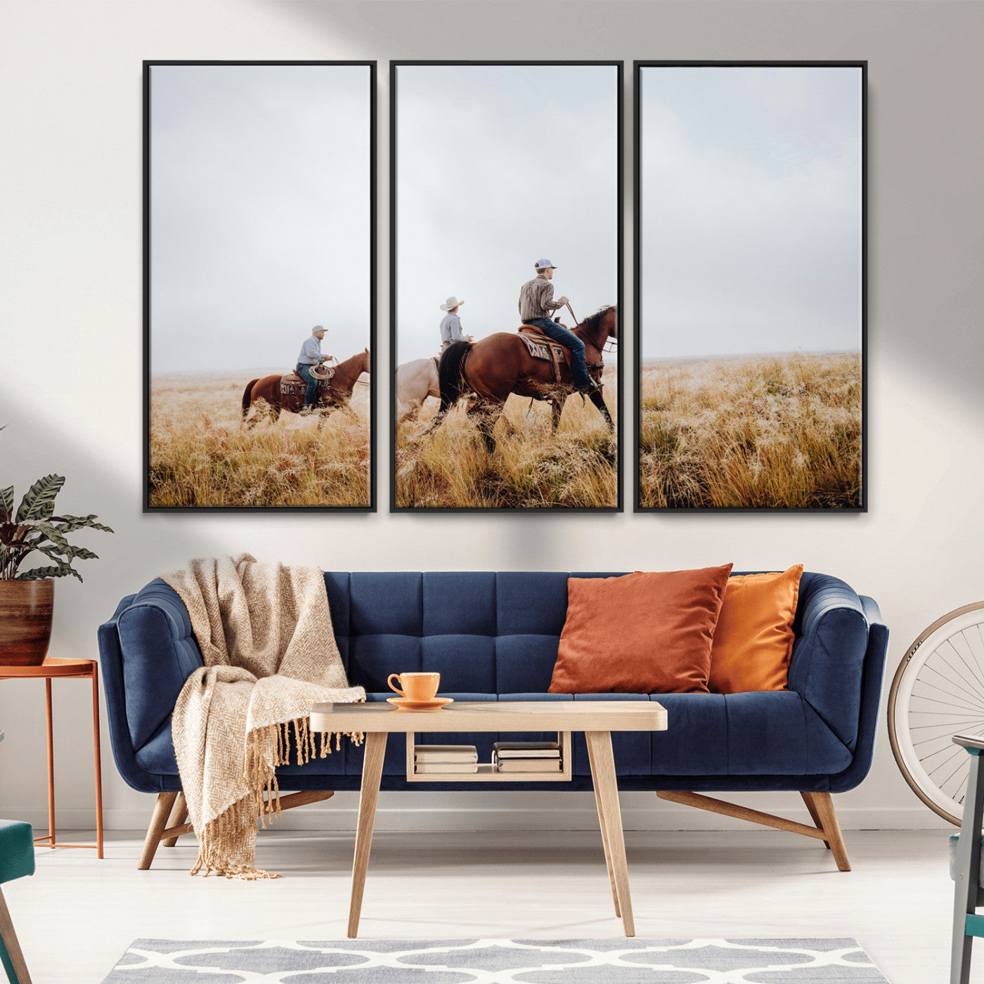 94723307-MGV-CV-36X24-Western Cowboys Wall Art Canvas Print, Framed Rustic Prairie Art Picture Print, Horseback Riding Perfect Rustic Western Decor