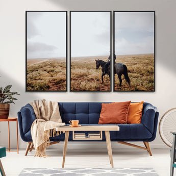 57597730-MGV-CV-36X24-Cowboy Wall Art Wall Art Canvas Print, Framed Western Canvas Art Picture Print, Rustic Ranch Scene Perfect Rustic Western Decor