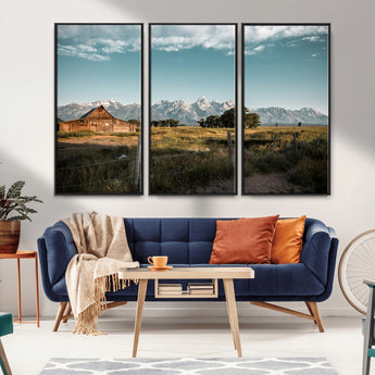 92497443-MGV-CV-36X24-Rustic Farmhouse Wall Art Canvas Print, Framed Mountain Cabin Art Picture Print, Western Landscape Perfect Rustic Farmhouse Decor