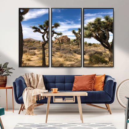 25722592-MGV-CV-36X24-Joshua Tree Desert Wall Art Canvas Print, Framed Southwestern Nature Art Picture Print, Rustic Earth Tones Perfect Southwestern